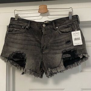 Free People Loving Good Vibrations Denim Shorts In Sulphur Black